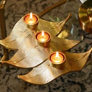 MCM Triple Gold Leaf Candle Holder New